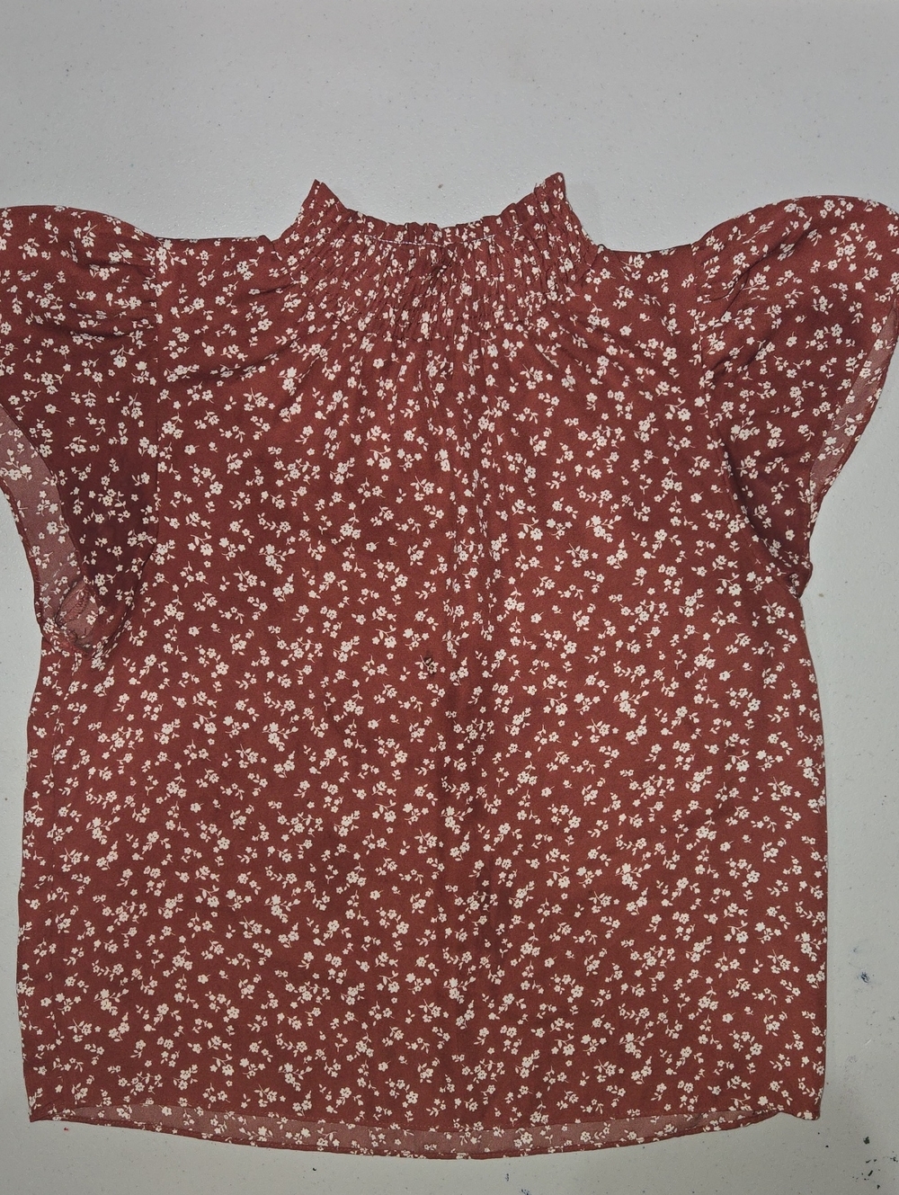 Paper Crane Rust Floral Smocked Neck Blouse